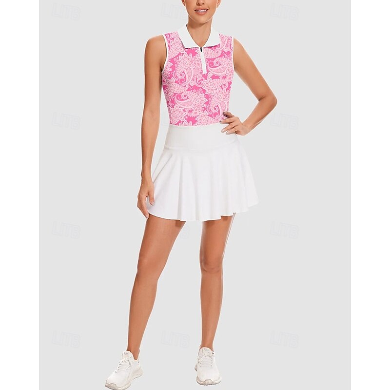 Women's Graphic Tennis Shirt Sleeveless Print UPF50+ Quick Dry Tennis Golf Badminton Zip Collar Tee Tshirt Top Pink Tennis Clothing4