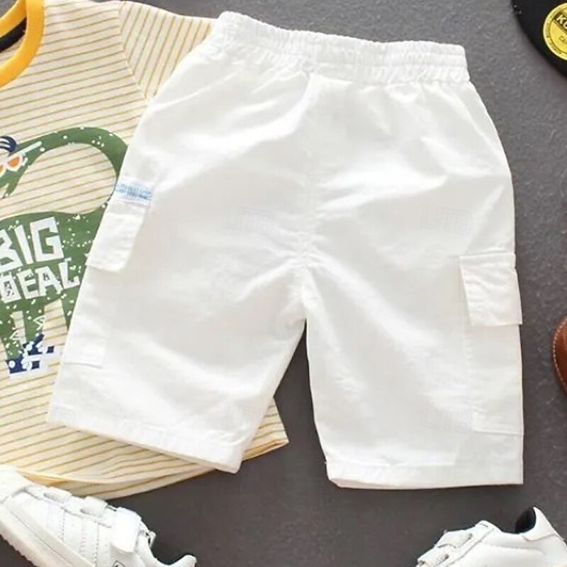 Kids Boys Shorts Pocket Solid Color Soft Comfort Shorts School Basic White Yellow Blue Mid Waist2