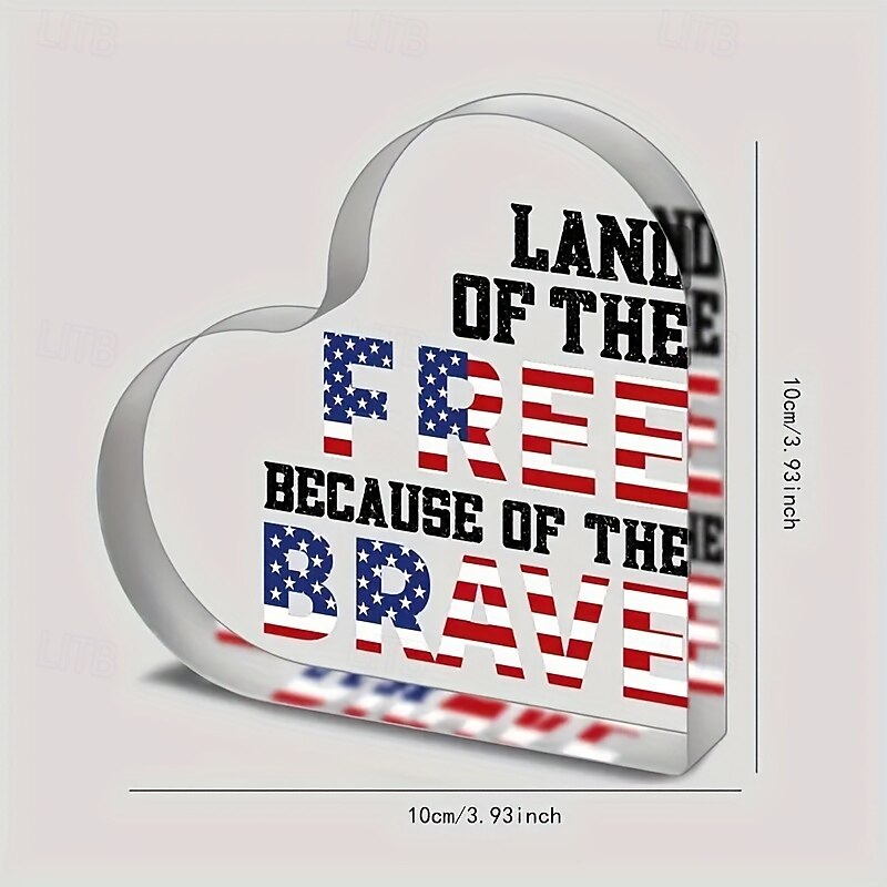 4th of July Table Decorations, Acrylic Heart Plaque Memorial Day Decorations Patriotic Decor, Red White and Blue Americana Home USA Sign for Independence Day Fourth of July,4