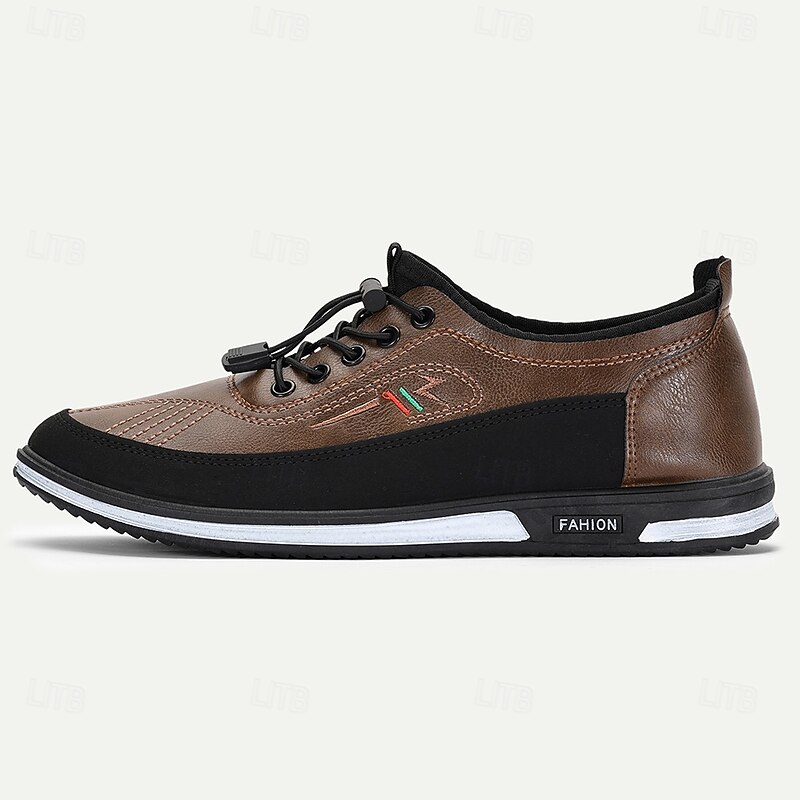 Men's Brown Faux Leather Casual Walking Shoes with Lace-Up Design Soft Sole Comfort Fit for Adults Suitable for Commuting Daily Wear Travel and Leisure Sports Look3