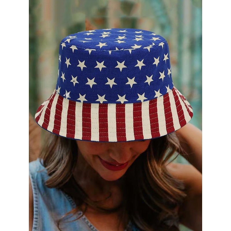 Women's American Flag Print Bucket Hat - Reversible Patriotic Summer Hat with Stars and Stripes Design, Perfect for Independence Day, July 4th, Holidays and Outdoor Events