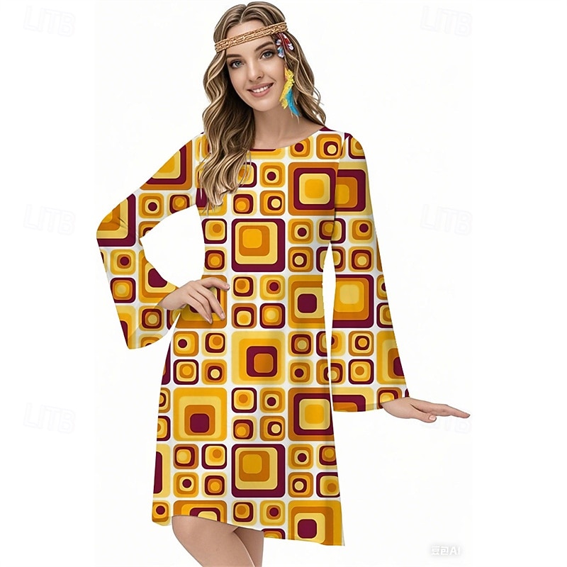 Retro Vintage 1970s Groovy Dress Headband Hippie Disco Geometic Psychedelic Fancy Dress Women's Halloween Carnival Vacation Music Festival Festival Adults' Dress Headband2