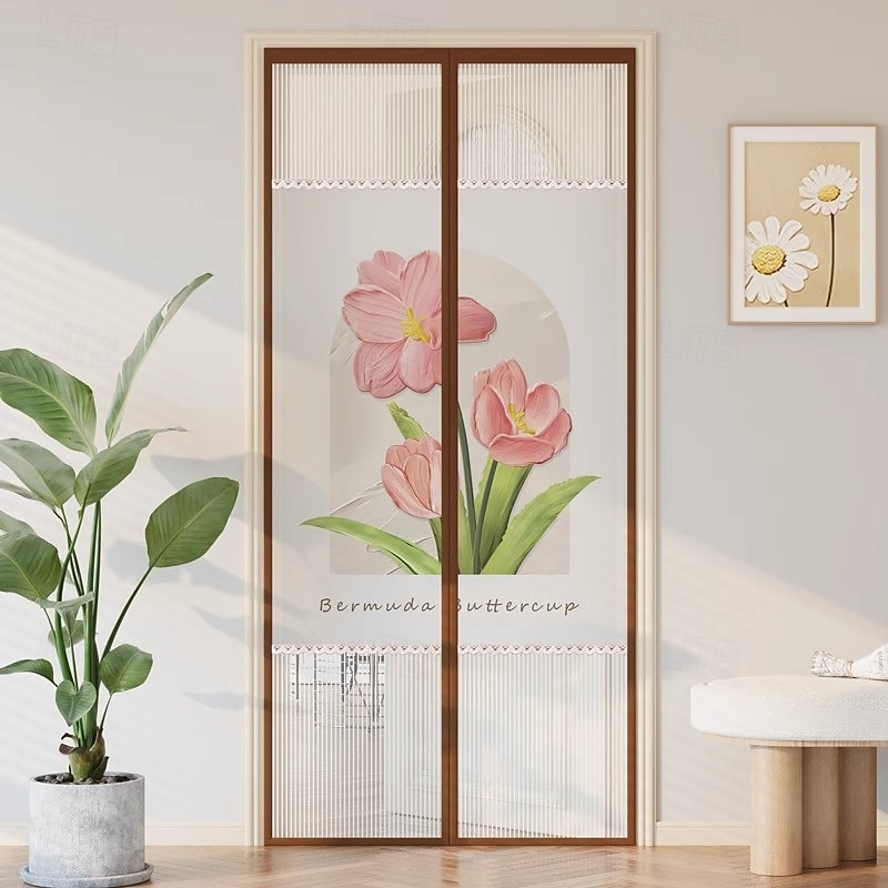 Flowers Magnetic Screen Door Heavy Duty Screen Door Mesh with Magnets, Privacy Door Curtain with Full Frame Tape,Automatical Closure, Easy Install4