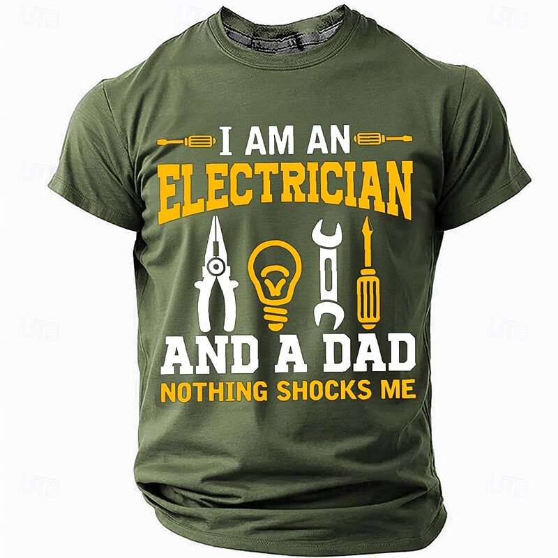 Men's Electrician Dad T-Shirt - Funny "Nothing Shocks Me" Punny Short Sleeve Graphic Tee3