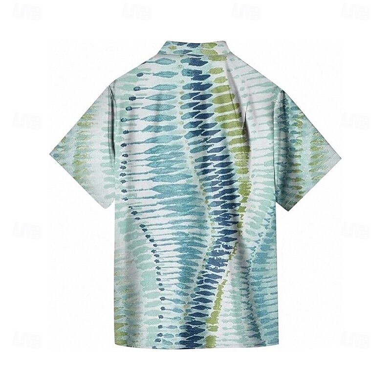 Men's Geometric Lines / Waves Gradient Color Shirt Summer Shirt Button Up Shirt Short Sleeve Fashion Casual Outdoor Vacation Dailywear Summer Spring Turndown 3D Print Collared Shirts Blue2