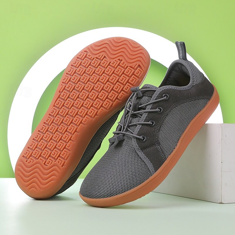 Men's Gray Knit Sneakers with Orange Sole – Breathable Lightweight Casual Shoes for Daily Commutes, Walking and Outdoor Activities2