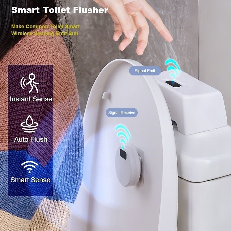 Smart Toilet Flusher Sensor Device Automatic Touch-Free Induction Flush System for Bathroom Water Tank Upgrade Kit
