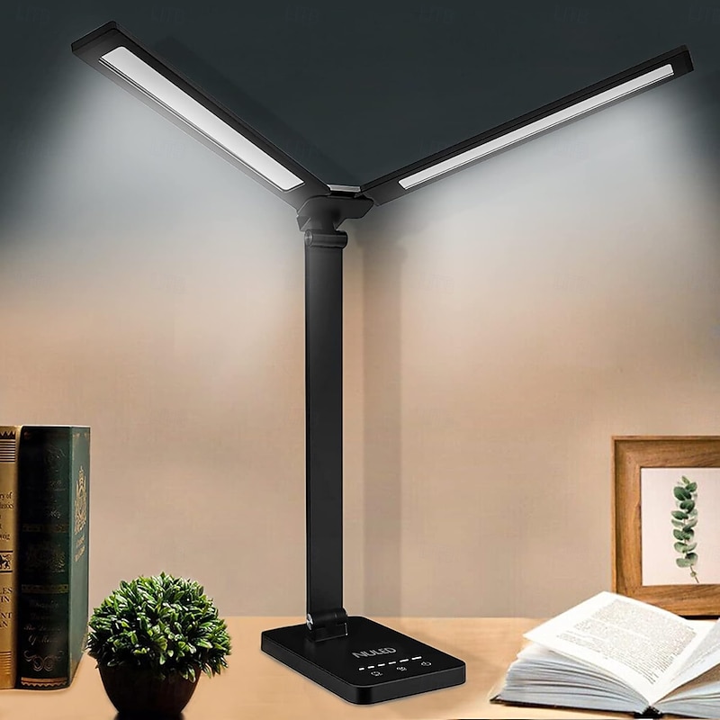 Double Head LED Desk Lamp Dimmable Touch Control and 5 Lighting Modes Dual Swing Arms USB Charging Ports Eye-Caring Table Lamps for Upright Piano Music Stand Nail Home & Office