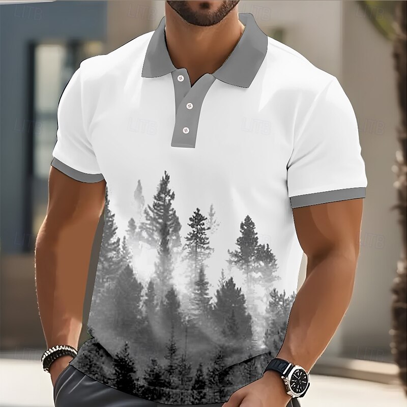 Men's Tree Polo Short Sleeve Polo Shirts Collared Shirts Casual School Outdoor Daily Wear 3D Print Summer Blue Brown Green