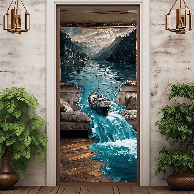 3D Door Decorations Door Covers Door Tapestry Door Curtain Decoration Backdrop Indoor/Outdoor Door Banner for Front Door Farmhouse