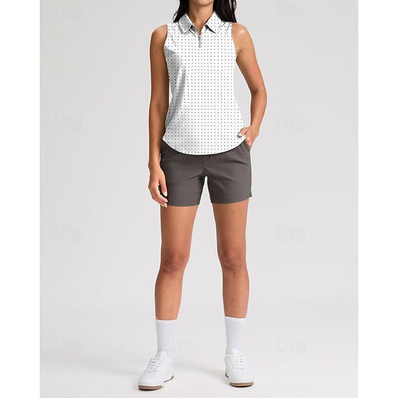 Women's Dot Tennis Shirt Sleeveless Print UPF50+ Quick Dry Tennis Golf Badminton Zip Collar Tee Tshirt Top Black White+Black White Tennis Clothing4