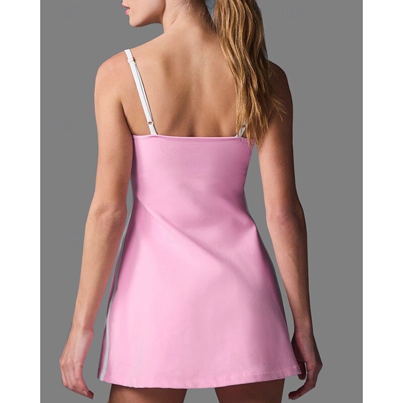 Women's Patchwork Tennis Dress with Built in Shorts and Bra Sports Dress Sleeveless Contrast Binding Quick Dry Moisture Wicking Tennis Golf Pickleball Spaghetti Strap Dress Light Yellow Black Pink3