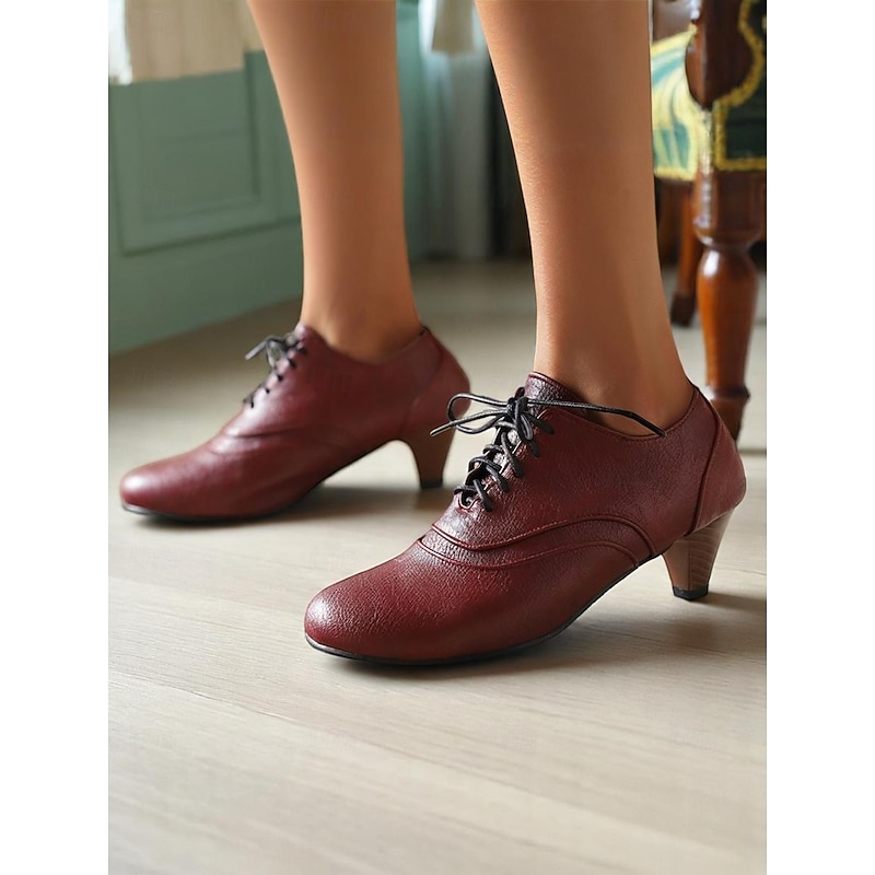 Women's 1950s Vintage Lace-Up Oxford Shoes – Retro Faux Leather Mid Heel Dress Shoes for Special Occasions and Classic Outfits3