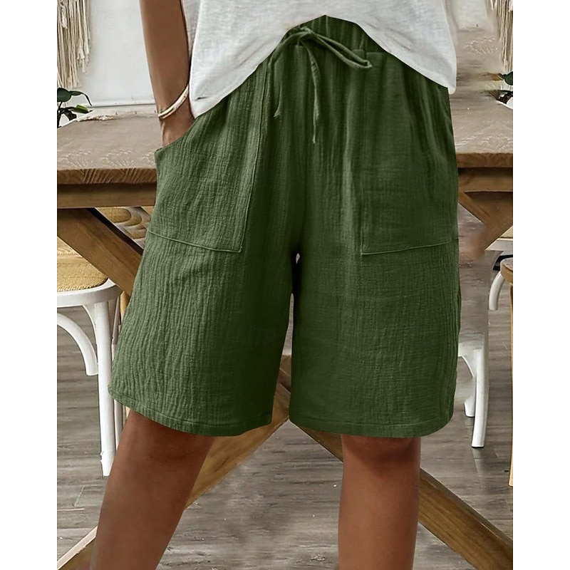 Women's Shorts Slacks Crop Fashion Streetwear Knee Length Natural Plain Pocket Elastic Drawstring Design Comfy Outdoor Holiday Weekend Light Sky Blue Grey Dark Navy Royal Blue Summer Regular Fit
