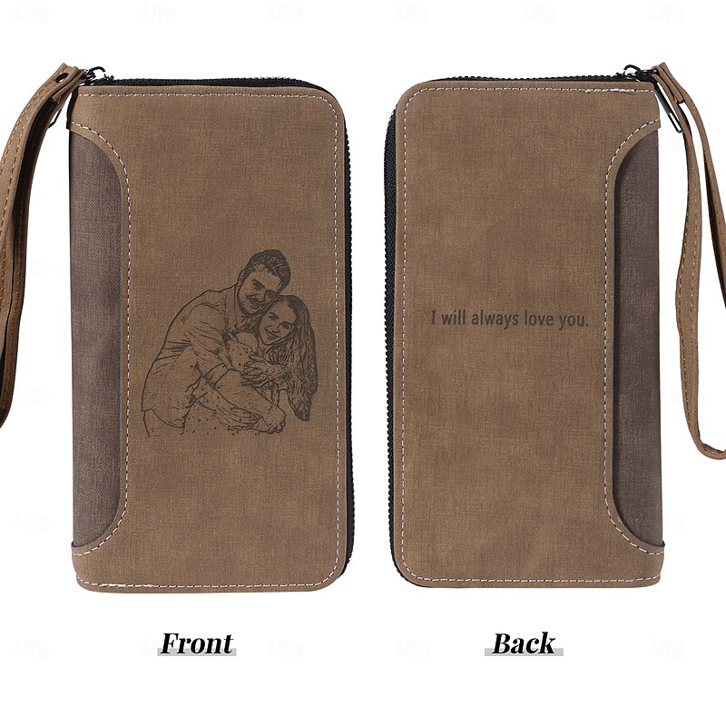 Personalized Photo Engraved Leather Wallet Custom Best Gift for Dad, Custom Text on Back, Two Colors, Father's Day, Birthday, Anniversary, Christmas Gift for Him, Personalized for Men2