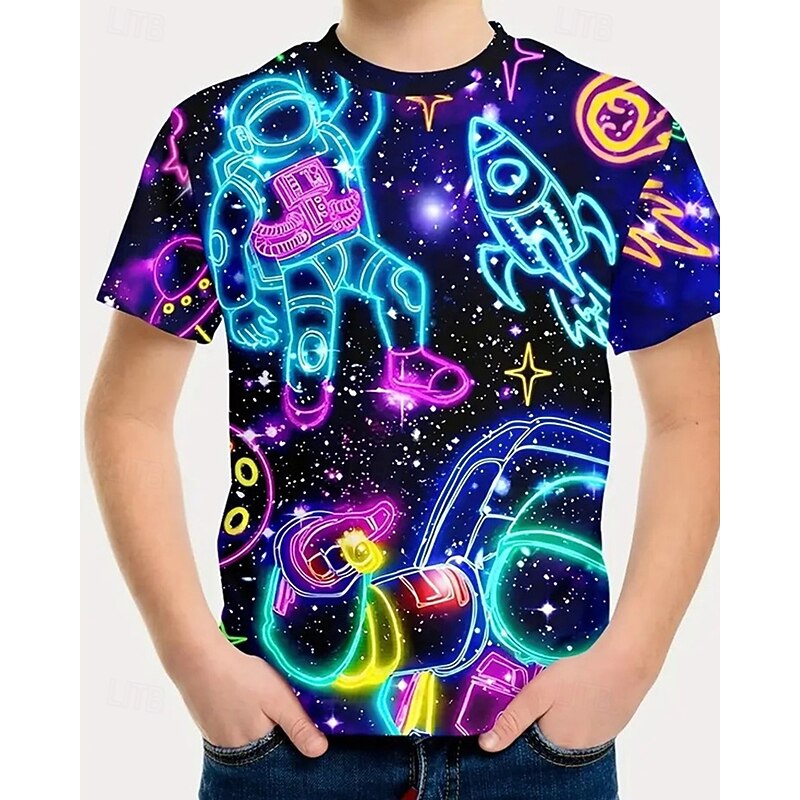 Boys 3D Astronaut T shirt Tee Short Sleeve Summer Spring Fashion Basic Kids 4-12 Years Crew Neck Outdoor Casual Daily Regular Fit