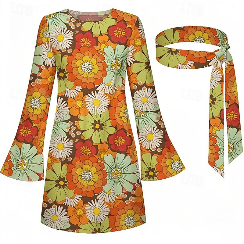 Retro Vintage 1970s Groovy Dress Headband Hippie Disco Floral Fancy Dress Women's Halloween Carnival Vacation Music Festival Festival Adults' Dress Headband2