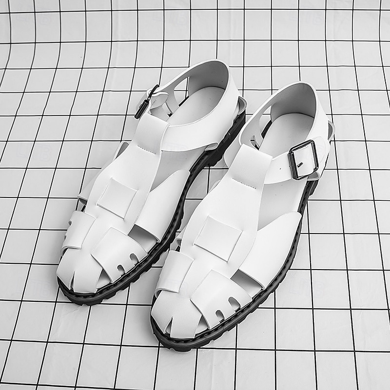 Men's White Open-Toe Faux Leather Sandals - Casual and Comfortable Summer Footwear for Outdoor Activities4