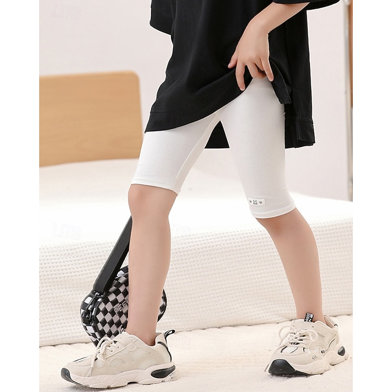 Kids Girls' Leggings Solid Color Daily Outdoor 4-12 Years Summer Black White Pink