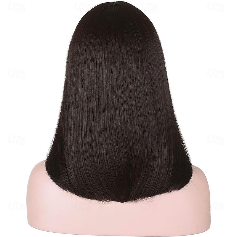 Medium Long Hair Wigs for Women Ladies Dark Brown Bob Wigs with Fringe Natural Straight Hair Wig 16 Inches for Halloween Fancy Dress Cosplay4