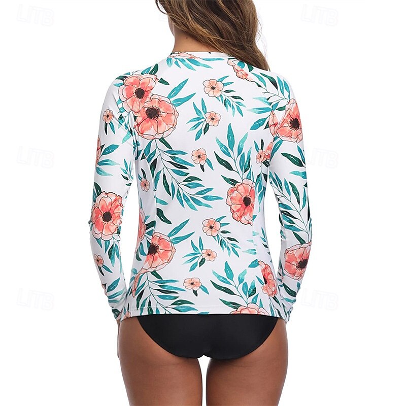 Women's Rash guard Swimsuit UV Sun Protection UPF50+ Long Sleeve Swimwear Bathing Suit Front Zip Swimming Surfing Beach Water Sports Floral Tropical Summer Spring3