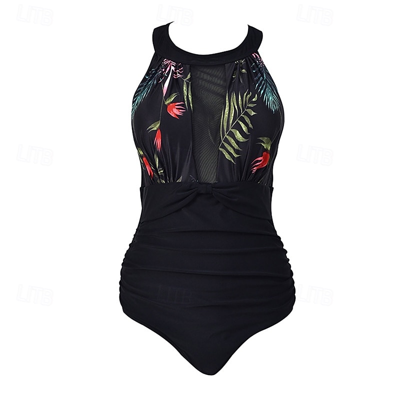 Women's One Piece Swimsuit Mesh Swimwear Floral Swimwear Light Pink Pink Breathable Quick Dry Sleeveless - Swimming Surfing Snorkeling Summer2