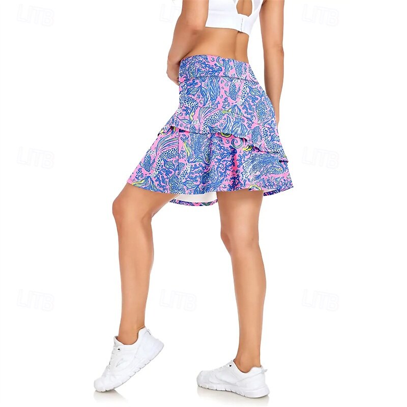 Women's Plants Tennis Skirts Tennis Skirts with Shorts Ruffle Layered Wide Waistband Quick Dry Breathable Tennis Golf Pickleball Purple Tennis Clothing4
