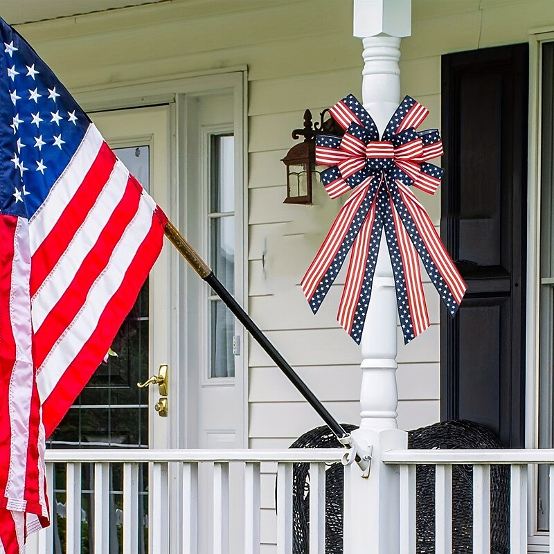 2 Pack Patriotic Burlap Bow Hanging Decoration for Independence Day 4th of July, USA Flag Stars, Red White Blue Rustic Party Decor2