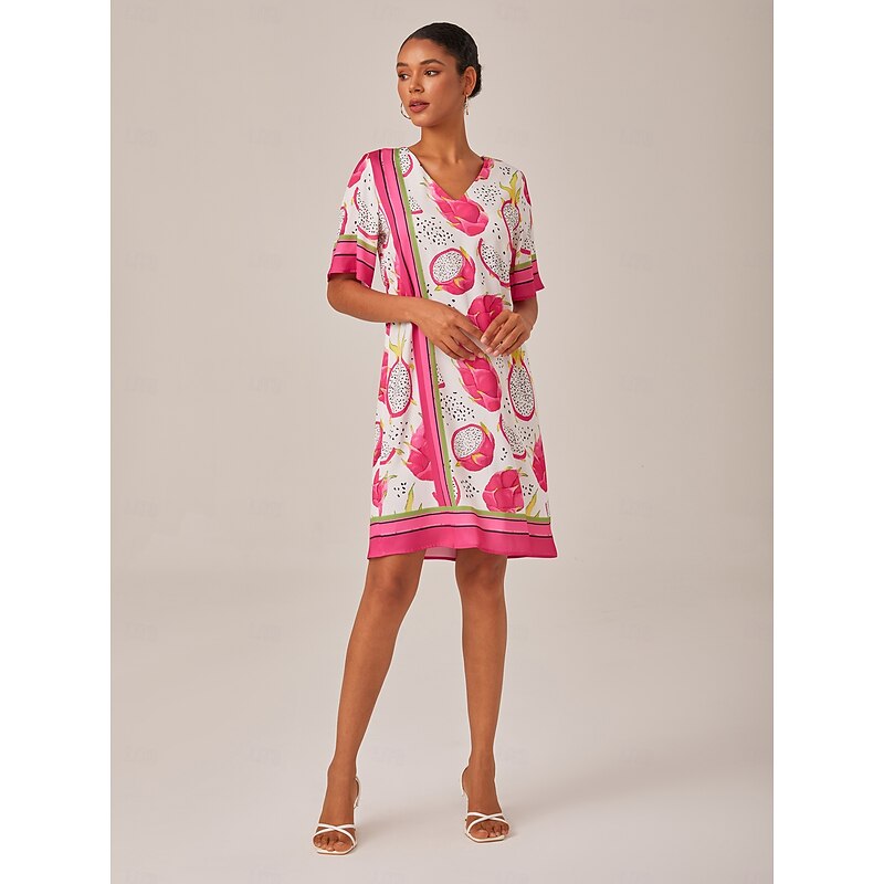 Dragon Fruit Placed Print V-neck Mini Dress