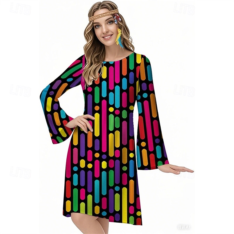 Retro Vintage 1970s Groovy Dress Headband Hippie Disco Psychedelic Fancy Dress Women's Halloween Carnival Vacation Music Festival Festival Adults' Dress Headband4