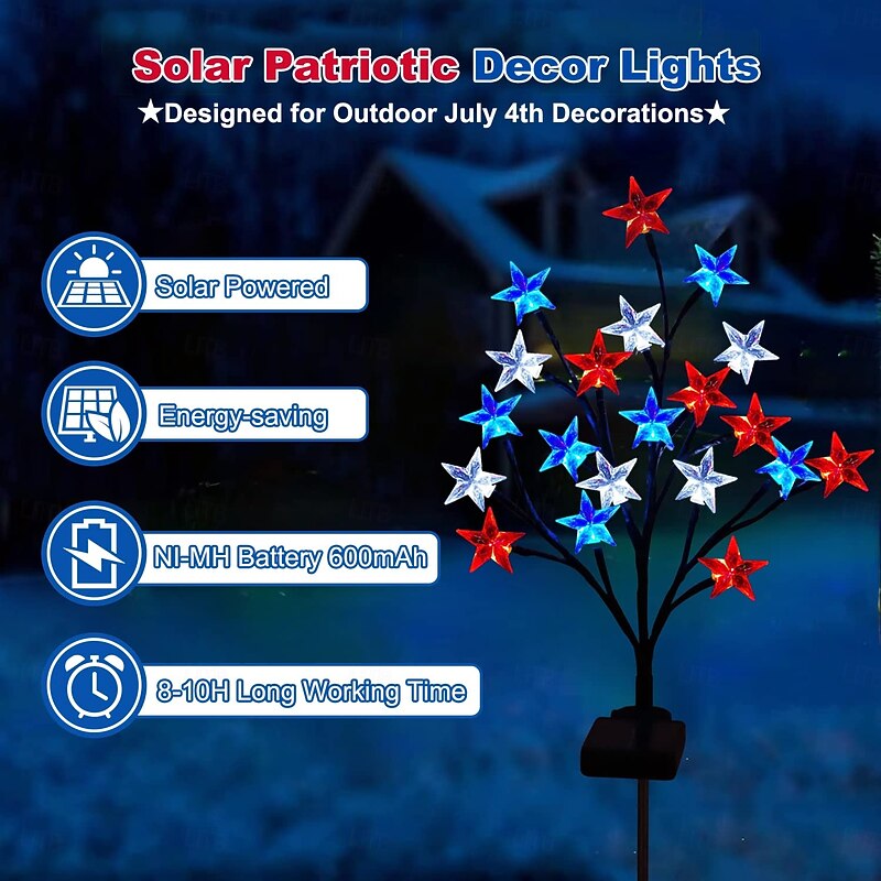 1 Pc Outdoor Waterproof Solar July 4th Memorial Day Independence Day Red, White, Blue Pentagram Ground Insertion Light Courtyard Garden Path Lawn Tomb Decoration Light4