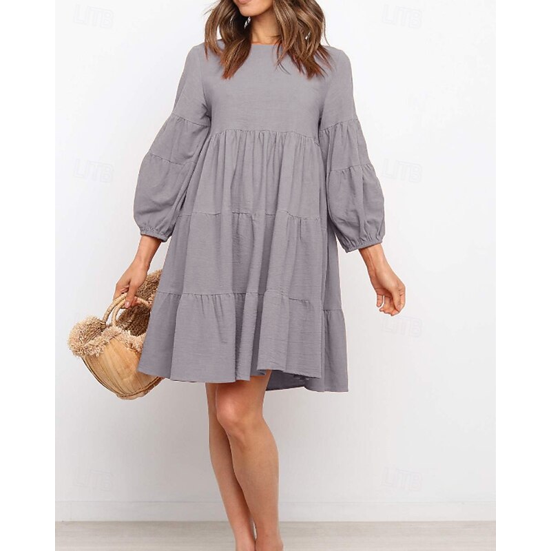 Women's Mini Dress Poly-Cotton Linen Texture Dresses Cotton Linen Dress Modern Vacation Daily Going out Regular Fit Plain Long Sleeve Crew Neck Black Pink Army Green Orange Summer2