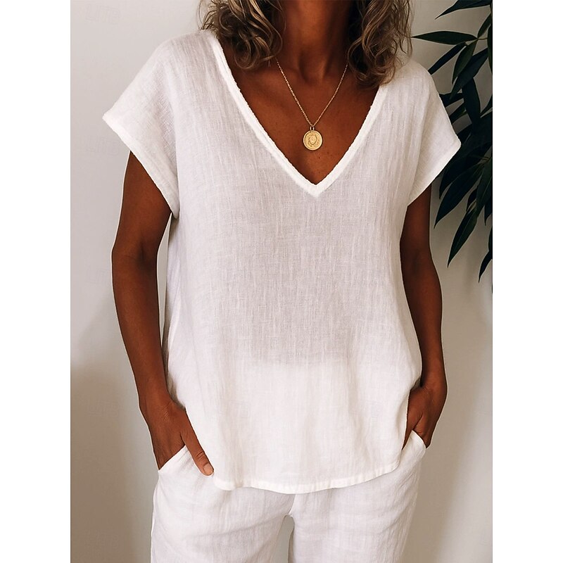 Women's T Shirt Solid Color Plain Casual Short Sleeve Round Neck Regular Tops Daily Going out Weekend Print White Yellow Light Green Purple Summer Spring4