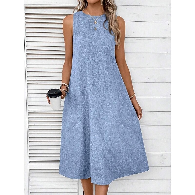 Women's Midi Dress Shift Dress Summer Dress Casual Daily Regular Fit Solid Color Sleeveless Crew Neck Pink Navy Blue Blue Summer2