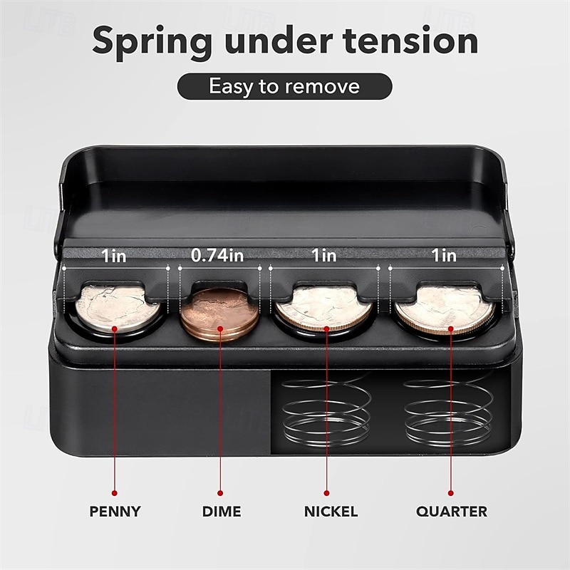 Car Coin Holder Organizer – Spring-Loaded Coin Storage Box for Penny, Nickel, Dime, Quarter – Compact Dashboard Change Holder for Cars, Trucks, SUVs