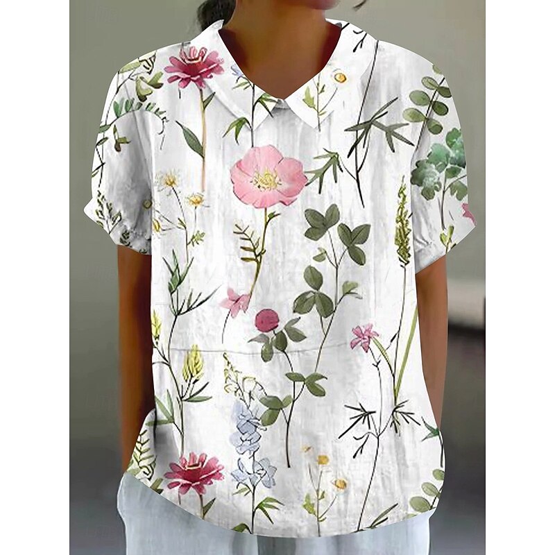 Women's Blouse Floral Graphic Vintage Tropical Stylish Short Sleeve Shirt Collar Regular Tops Daily Holiday Going out Print Sage Green White Pink Purple Rose Pink Summer Spring4