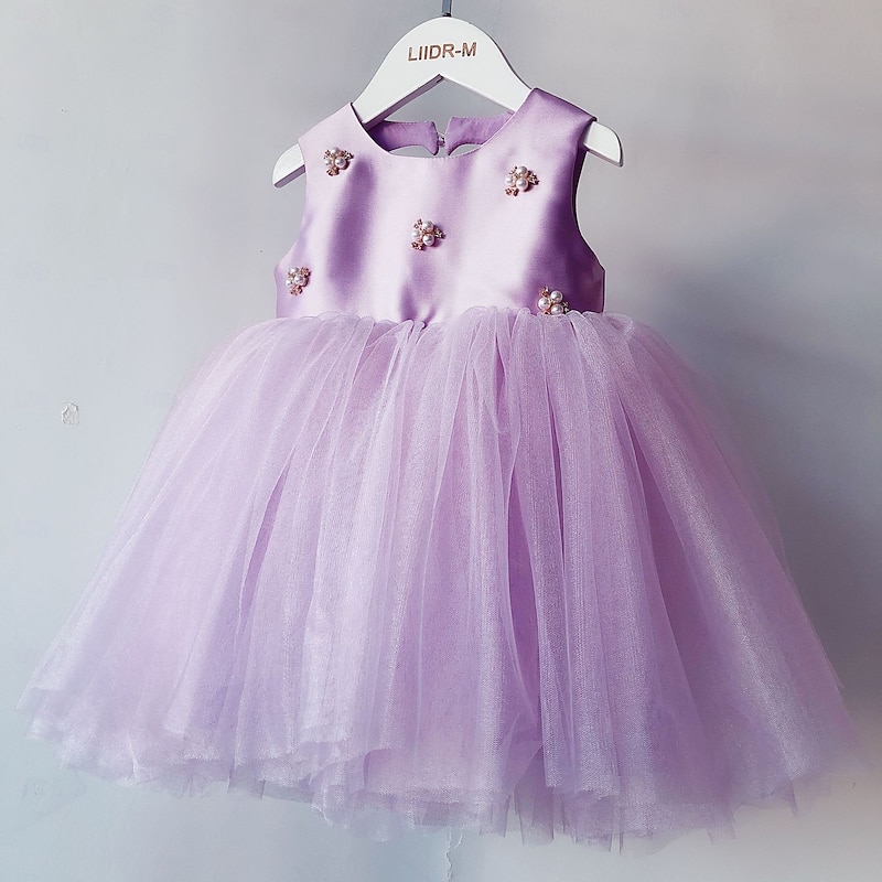 Kids Girls' Party Dress Solid Color Sleeveless Performance Mesh Princess Sweet Mesh Mid-Calf Sheath Dress Tulle Dress Summer Spring Fall kids Pink Sky Blue Purple
