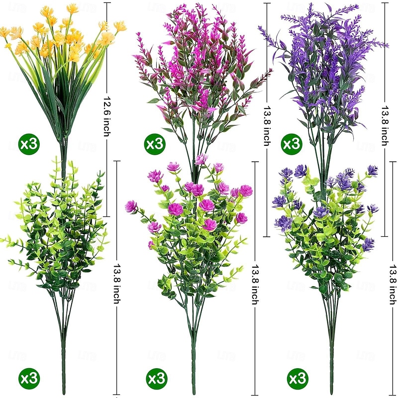 18 Bundles Artificial Flowers for Outdoors, UV Resistant Plastic Fake Plants for Home Kitchen Wedding Party Decor, No Fade Faux Greenery for Patio Porch Garden Indoor Outdoor Decoration4