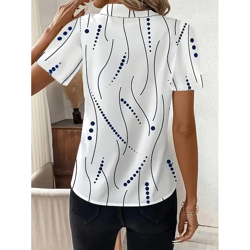 Women's Shirt Long Sleeve Button Down Blouse Graphic Geometric Daily Casual Short Sleeve Shirt Collar Regular Tops Daily White Summer Spring2