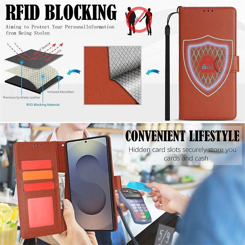 Phone Case For Samsung Galaxy S25 S25 Edge S24 S23 Ultra Plus S22 Plus  Ultra A55 5G A35 5G A25 A15 A14 Wallet Case with Stand Holder with Wrist Strap Card Slot TPU PC PU Leather4