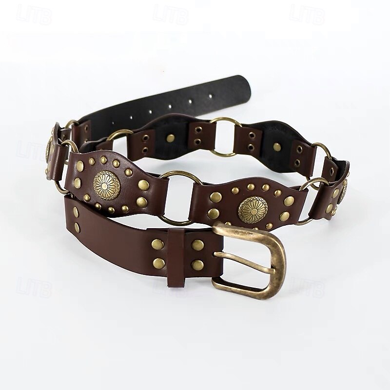 Women's Belt PU Black Brown Waist Belt Street Date Floral2