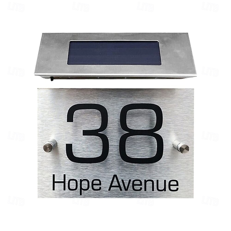 1 Pc Outdoor Adress Lights Solar Stainless Steel Waterproof Door Number Light Courtyard Garden Villa Street Sign House Number Lights Wall Lights4