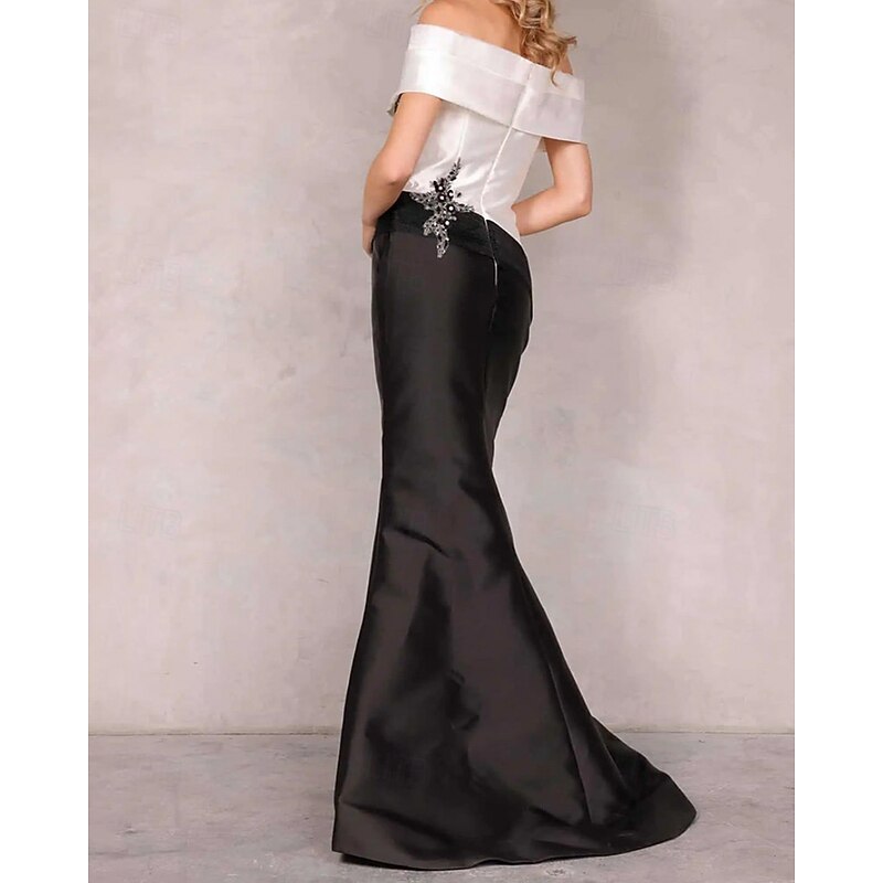 Mermaid / Trumpet Evening Gown Elegant Dress Formal Wedding Floor Length Sleeveless Off Shoulder Satin with Beading3
