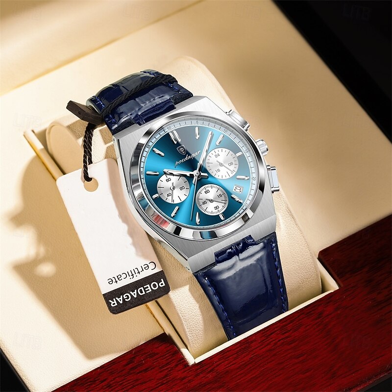 Men Quartz Watch Business Luminous Date Waterproof Leather Strap Watch3