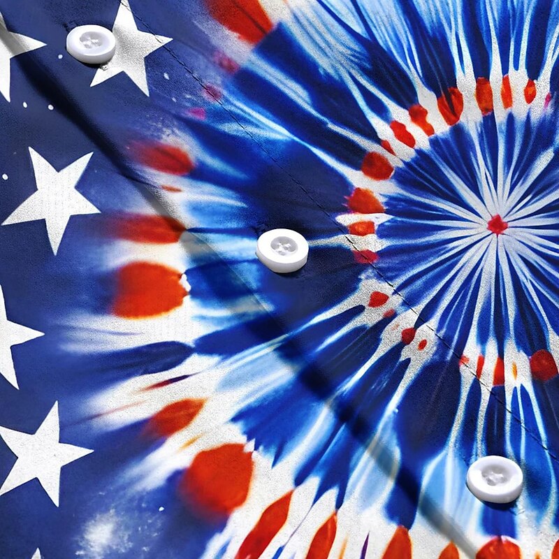 Independence Day Men's American US Flag Tie Dye Print Patriotic Shirt Summer Shirt Button Up Shirt Short Sleeve Fashion Casual Holiday Summer Spring Turndown 3D Print Collared Shirts Front One Pocket4