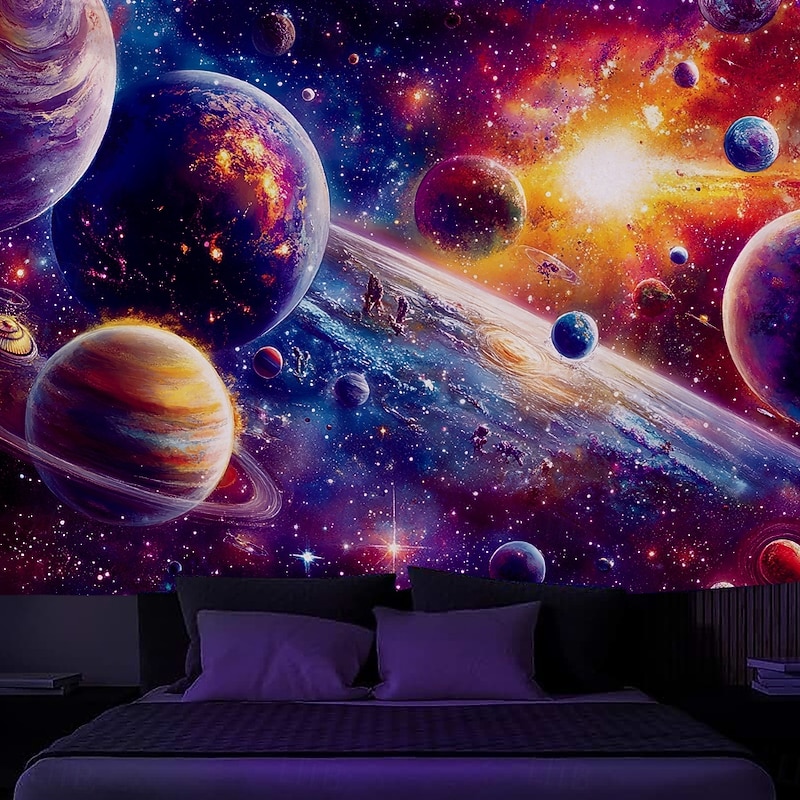 Blacklight Tapestry Glow in the Dark Glow Party UV Reactive Astronaut Wings Trippy Mountain Misty Galaxy Hanging Tapestry Wall Art Mural for Living Room Bedroom4
