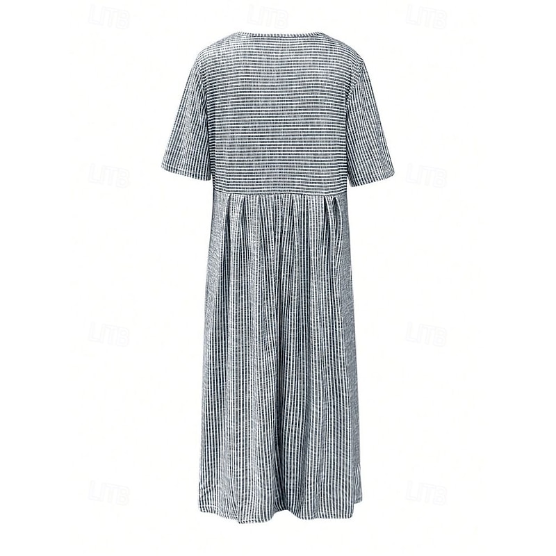 Women's Midi Dress A Line Dress Summer Dress Vacation Casual Daily Holiday Loose Fit Graphic Geometric Striped Half Sleeve Crew Neck Blue Gray Summer4