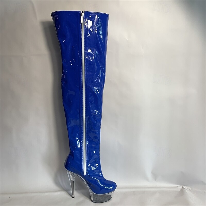 Women's Black Faux Patent Leather Thigh High Boots – Platform Stiletto Over-the-Knee Boots for Clubwear, Night Out, and Performance4