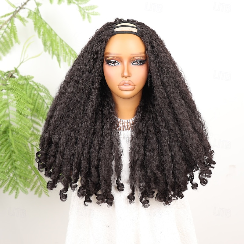 Synthetic Lace Wig Jerry Curl Style 20 inch Dark Brown Middle Part U Part Wig Women's Wig Dark Brown2