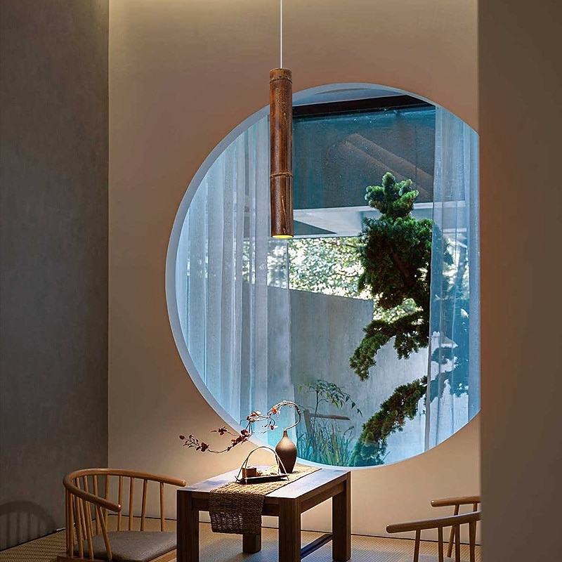 LED Pendant Light Bamboo Modern Kitchen Island Light Fixture,Adjustable Pendant Lighting for Kitchen Island,Black Gold Led Chandelier for Dining Room,Bedroom,Mini Pendant Spot Lights (1-Pack)2